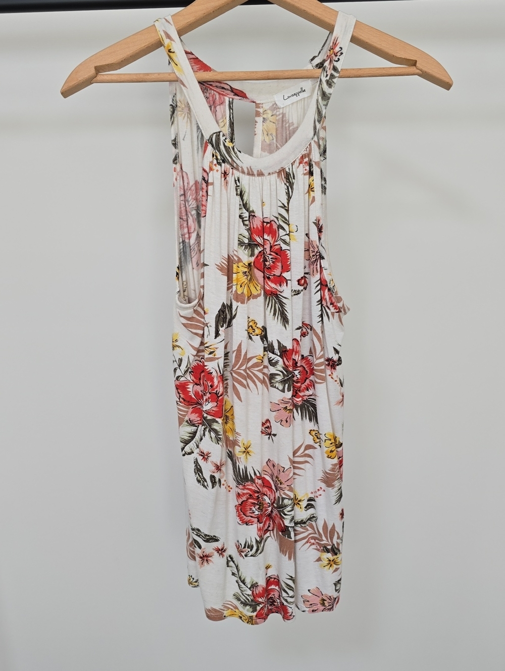 Loveappella White Camisole with Red & Yellow Floral Print